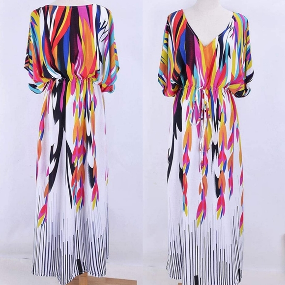 New Rainbow Kaftan Maxi Swim Cover Up dress - Picture 2 of 7